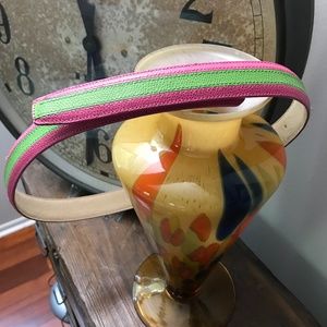 Terry Stack Belt Preppy Pink Green Leather